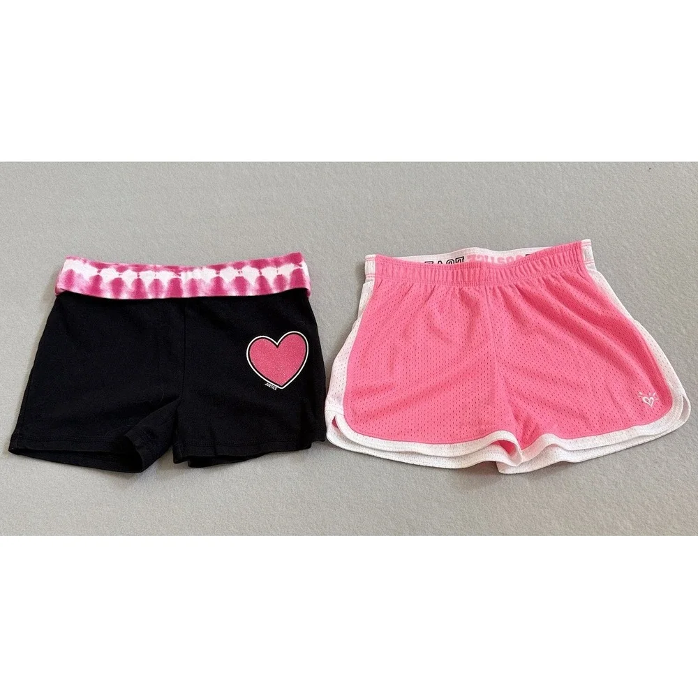 Justice Girls Shorts Size 10 Lot Of 2 Athletic Pink Black Foldover Tie Dye